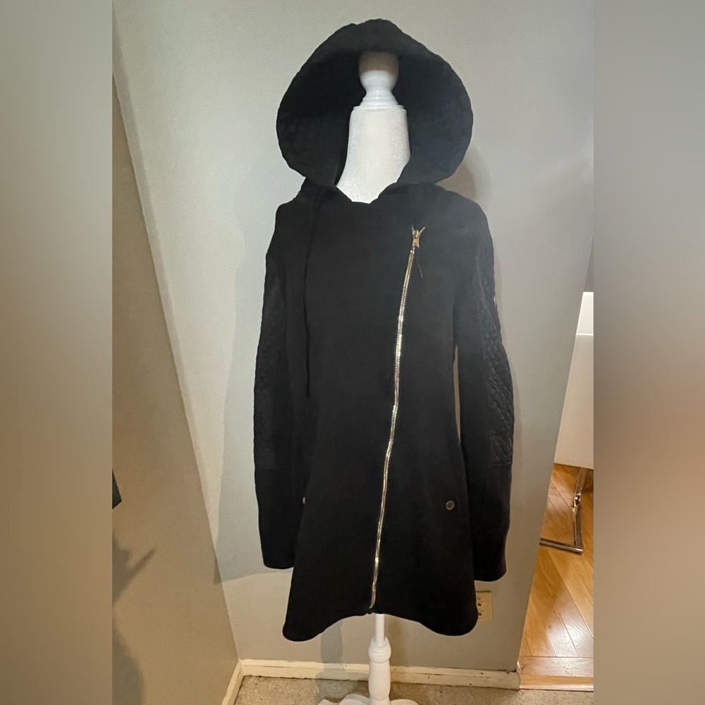 MICHAEL Michael Kors Black Asymmetrical Jacket with Hood, 1X